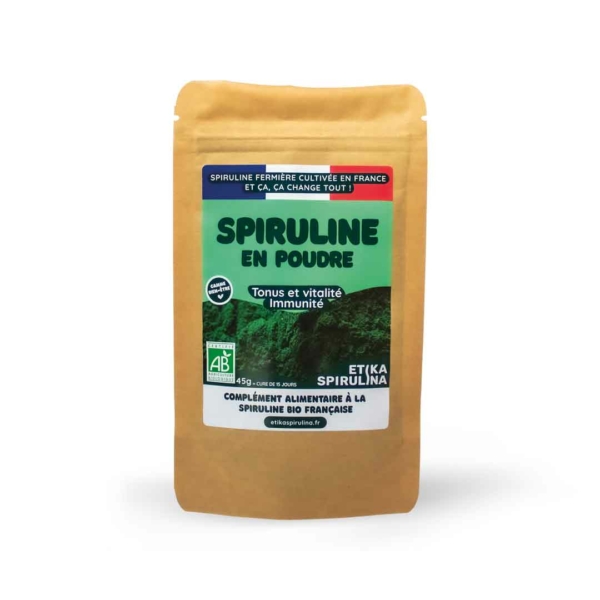 Vue de face du packaging de spiruline en poudre 45g