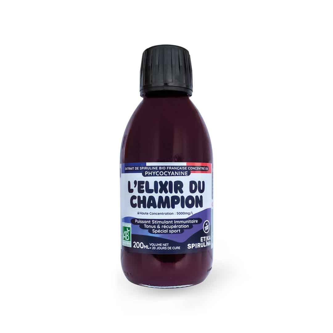 Packshot du flacon de phycocyanine liquide bio 200 ml Etika Spirulina