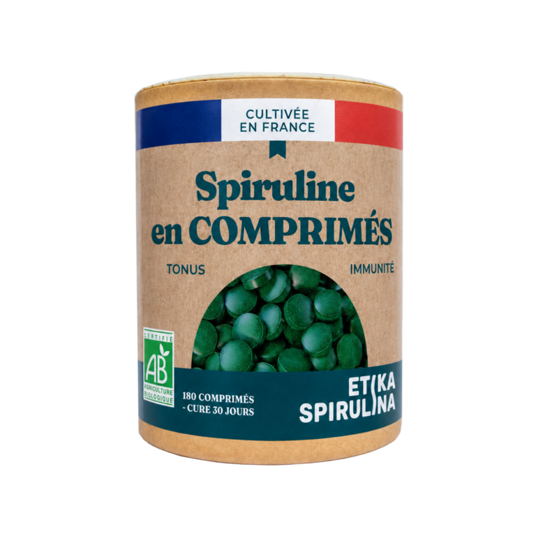 Pot de 180 comprimés de spiruline bio française Etika Spirulina, complément alimentaire naturel