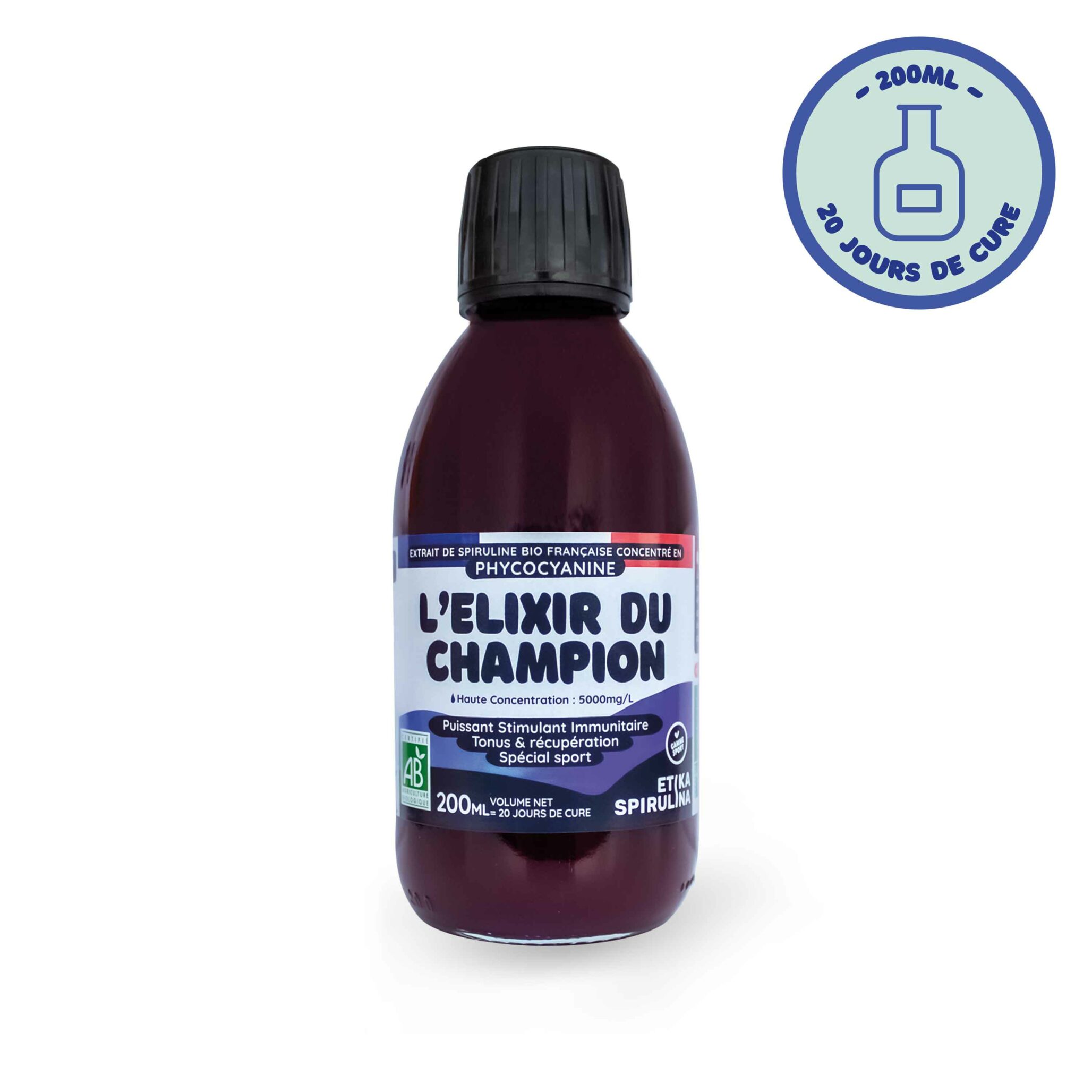 Elixir du Champion Phycocyanine 200ml - vue de face.