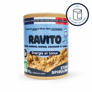 Packaging avant de la poudre tonus bio Ravito de 90g