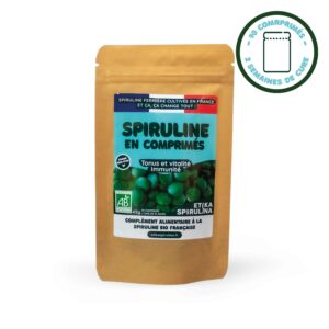 Sachet de comprimés de spiruline 45g - cure de 2 semaines, vue de face.