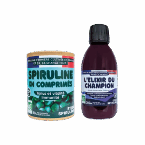 Pack Tonus & Immunité avec spiruline bio en comprimés 90g et flacon de phycocyanine bio 200 mL