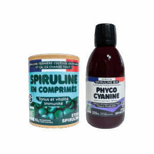 Pack Tonus & Immunité avec spiruline bio en comprimés 90g et flacon de phycocyanine bio 200 ml