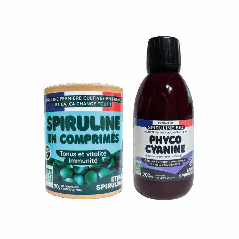 Pack Tonus & Immunité avec spiruline bio en comprimés 90g et flacon de phycocyanine bio 200 ml