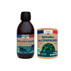 Pack Tonus & Immunité avec spiruline bio en comprimés 90g et flacon de phycocyanine bio 200 ml