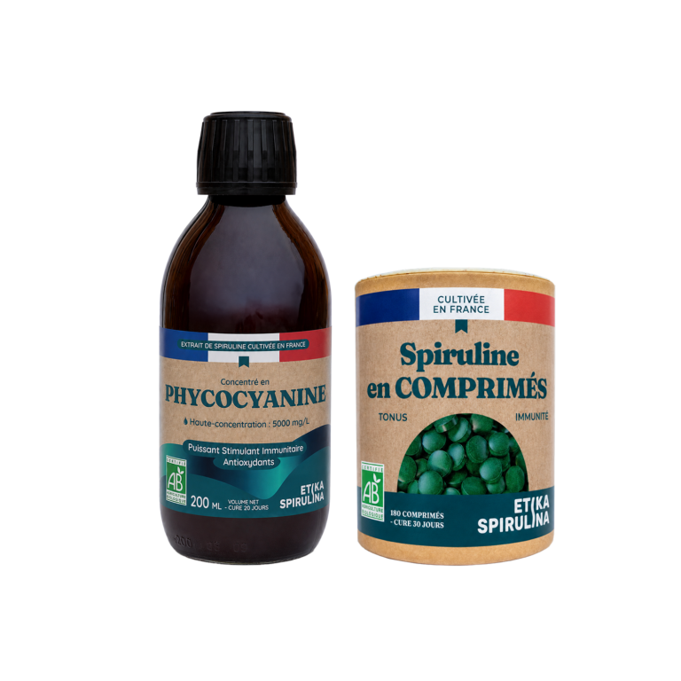 Pack Tonus & Immunité avec spiruline bio en comprimés 90g et flacon de phycocyanine bio 200 ml