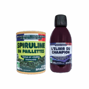 Pack Essentiel avec spiruline bio en paillettes 90g et flacon de phycocyanine bio 200 mL