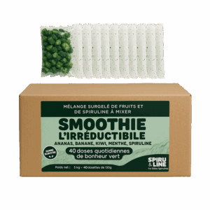 Carton fermé contenant des sachets de smoothie surgelé