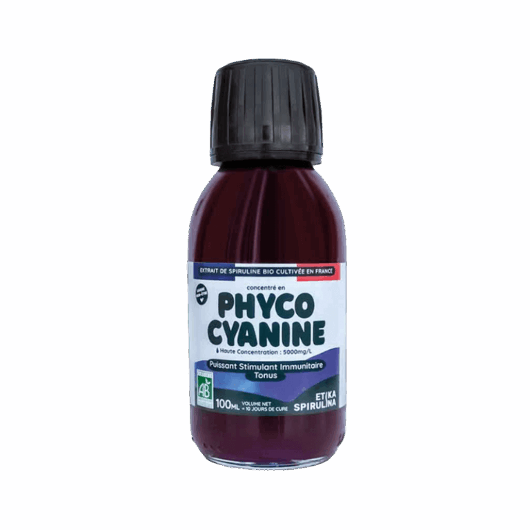 Packshot du flacon de phycocyanine liquide bio Etika Spirulina