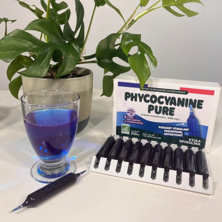 Contenu d'une boite de 20 ampoules de phycocyanine