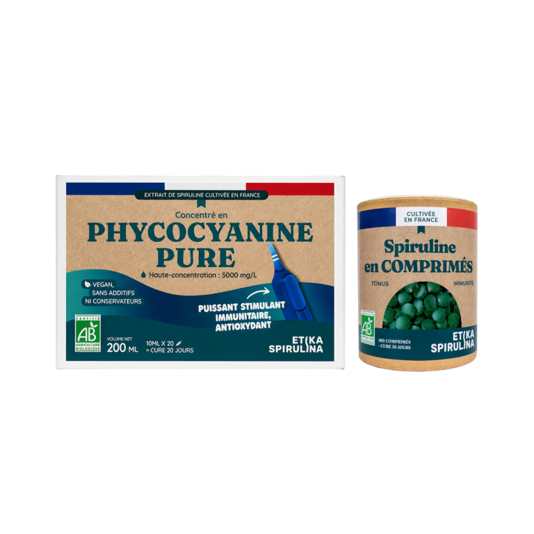 spiruline en comprimés et phycocyanine en ampoule